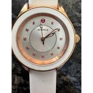 Michele Cape Rose Gold White Silicone Topaz Dial Watch MWW27A000004